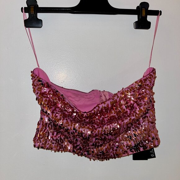 NWT ROTATE BIRGER CHRISTENSEN Emili strapless cropped sequined tulle top - Picture 4 of 6